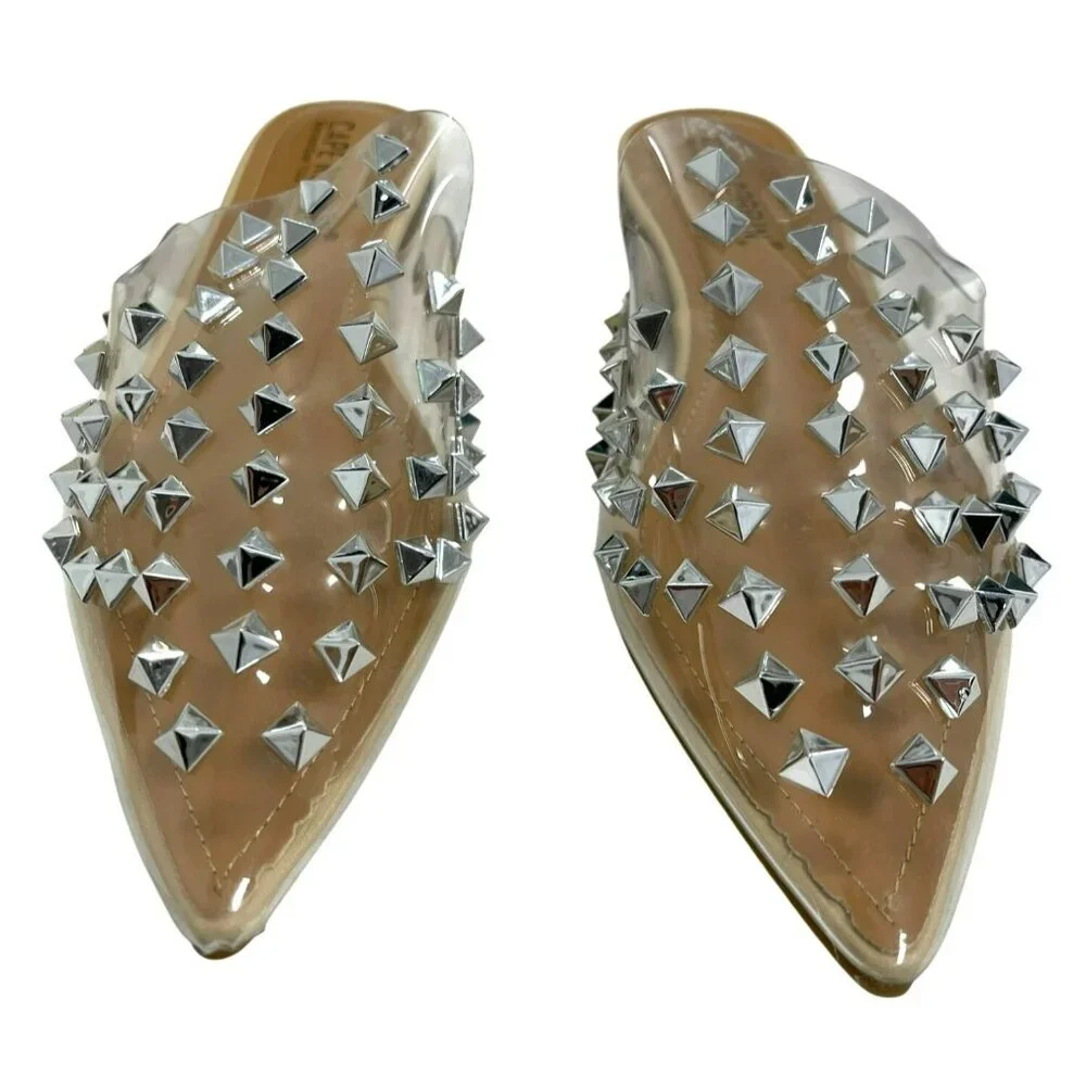 NEW Cape Robbin Clear Studded Pointed Toe Enny Flat Slides  7.5